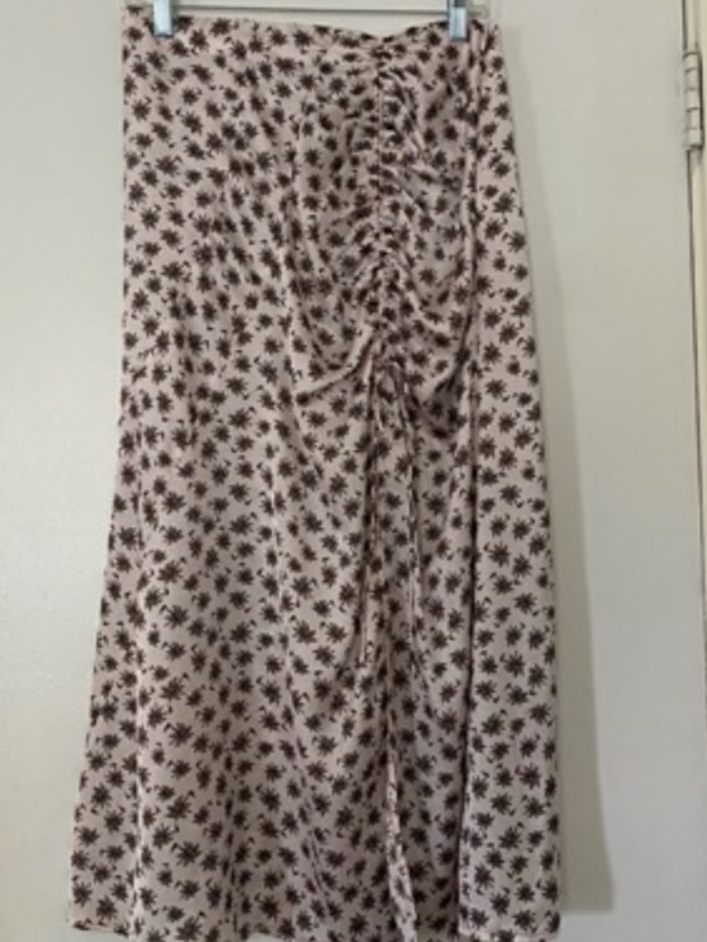 Maje Pink Mini Palm Tree Print Satin Ruched Midi Skirt — NWT — FR 40